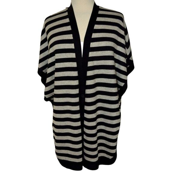 Premise Studio Black Gray Buttoned Stripe V-Neck Poncho Sweater Versatile Lg NEW - Picture 5 of 7